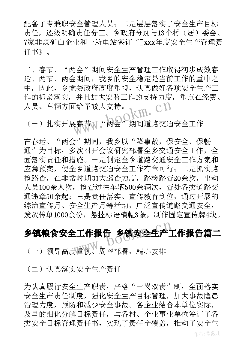 2023年乡镇粮食安全工作报告 乡镇安全生产工作报告(模板5篇)