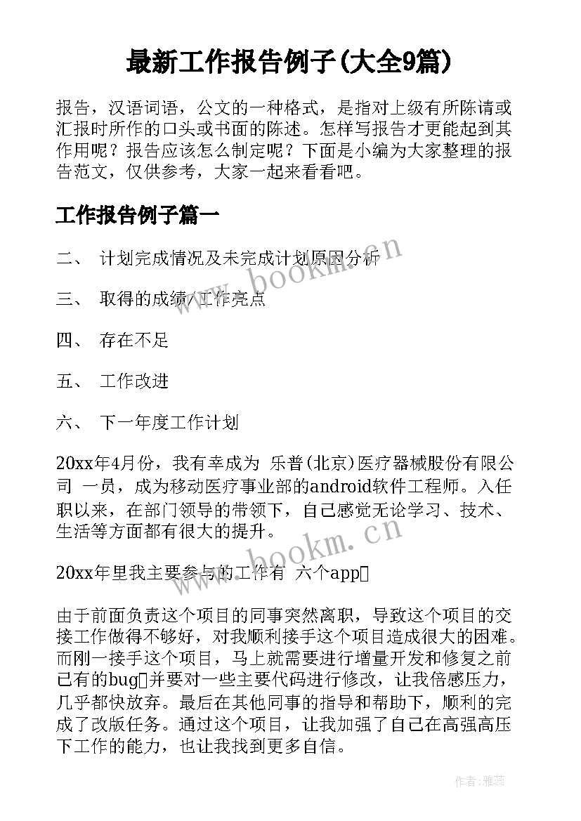 最新工作报告例子(大全9篇)