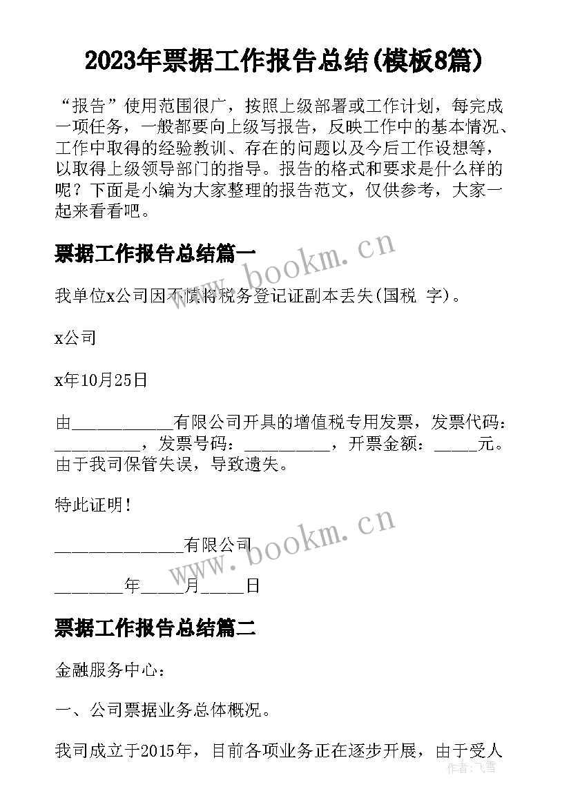 2023年票据工作报告总结(模板8篇)