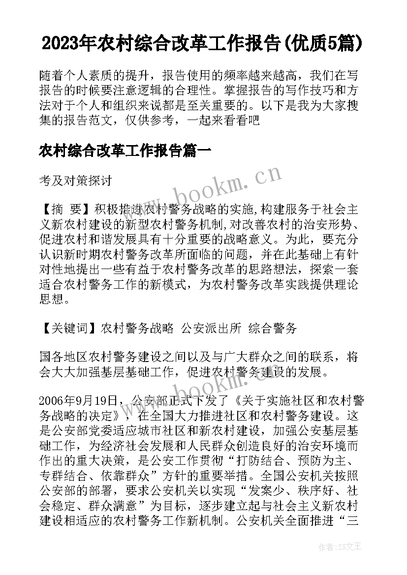 2023年农村综合改革工作报告(优质5篇)