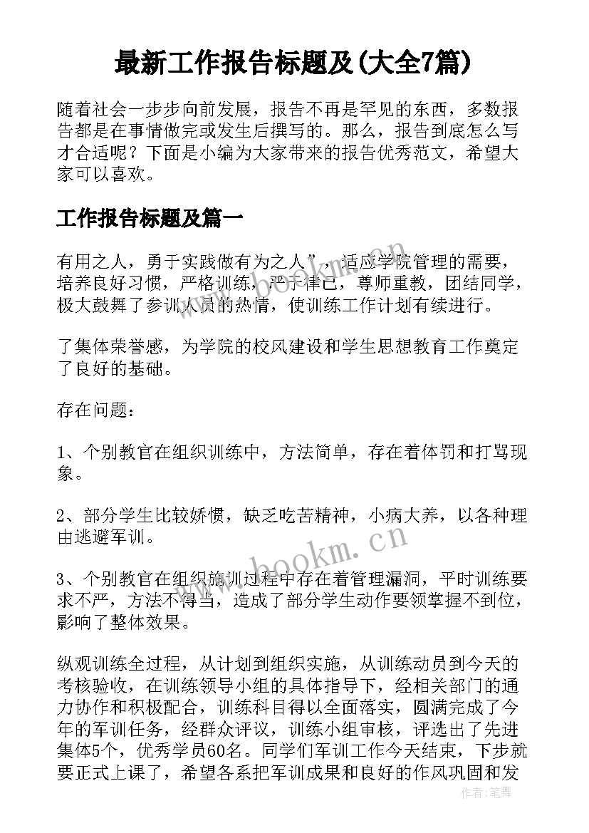 最新工作报告标题及(大全7篇)