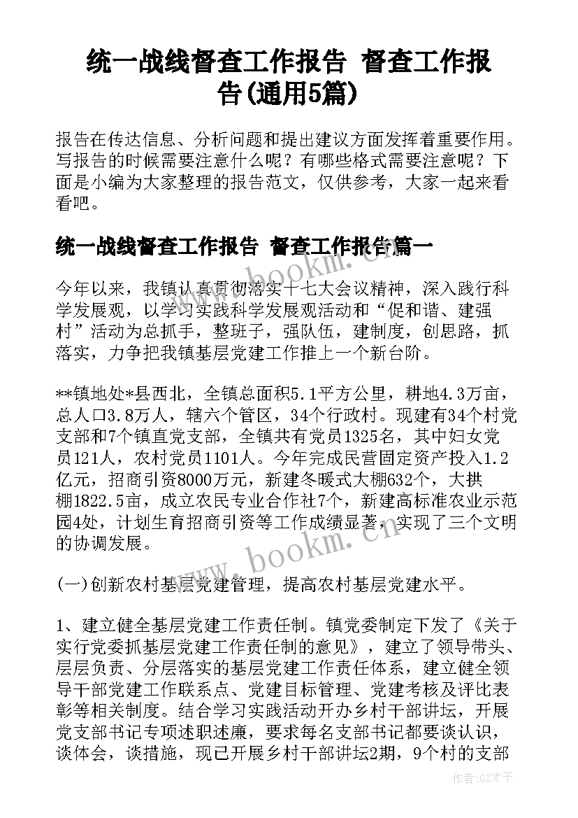 统一战线督查工作报告 督查工作报告(通用5篇)