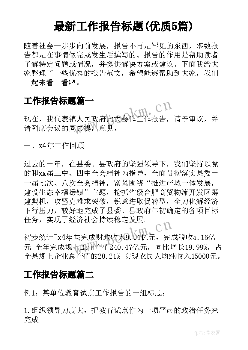 最新工作报告标题(优质5篇)