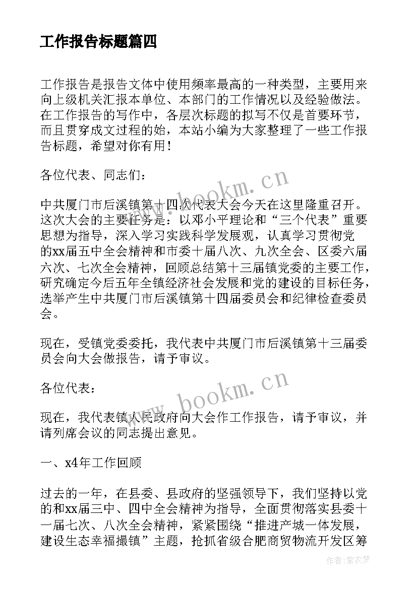 最新工作报告标题(优质5篇)