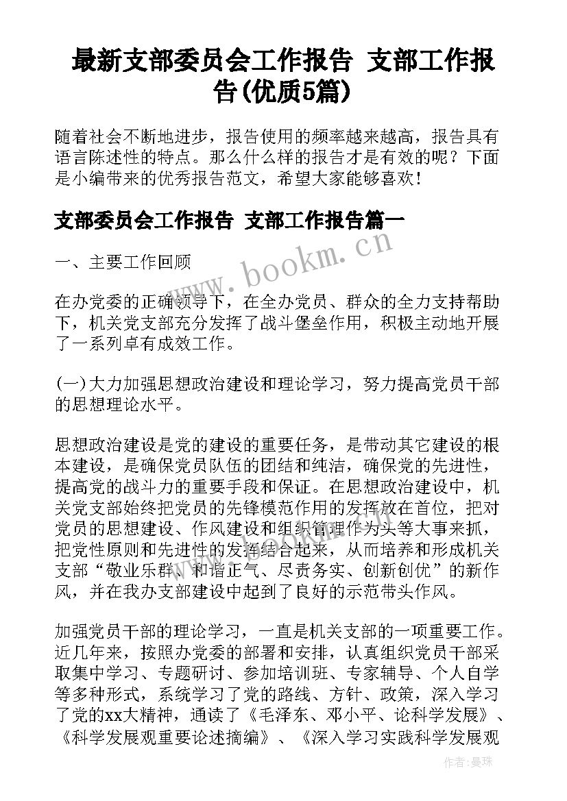 最新支部委员会工作报告 支部工作报告(优质5篇)