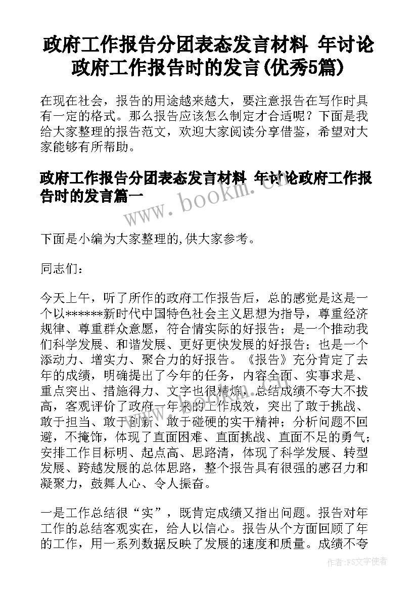 政府工作报告分团表态发言材料 年讨论政府工作报告时的发言(优秀5篇)