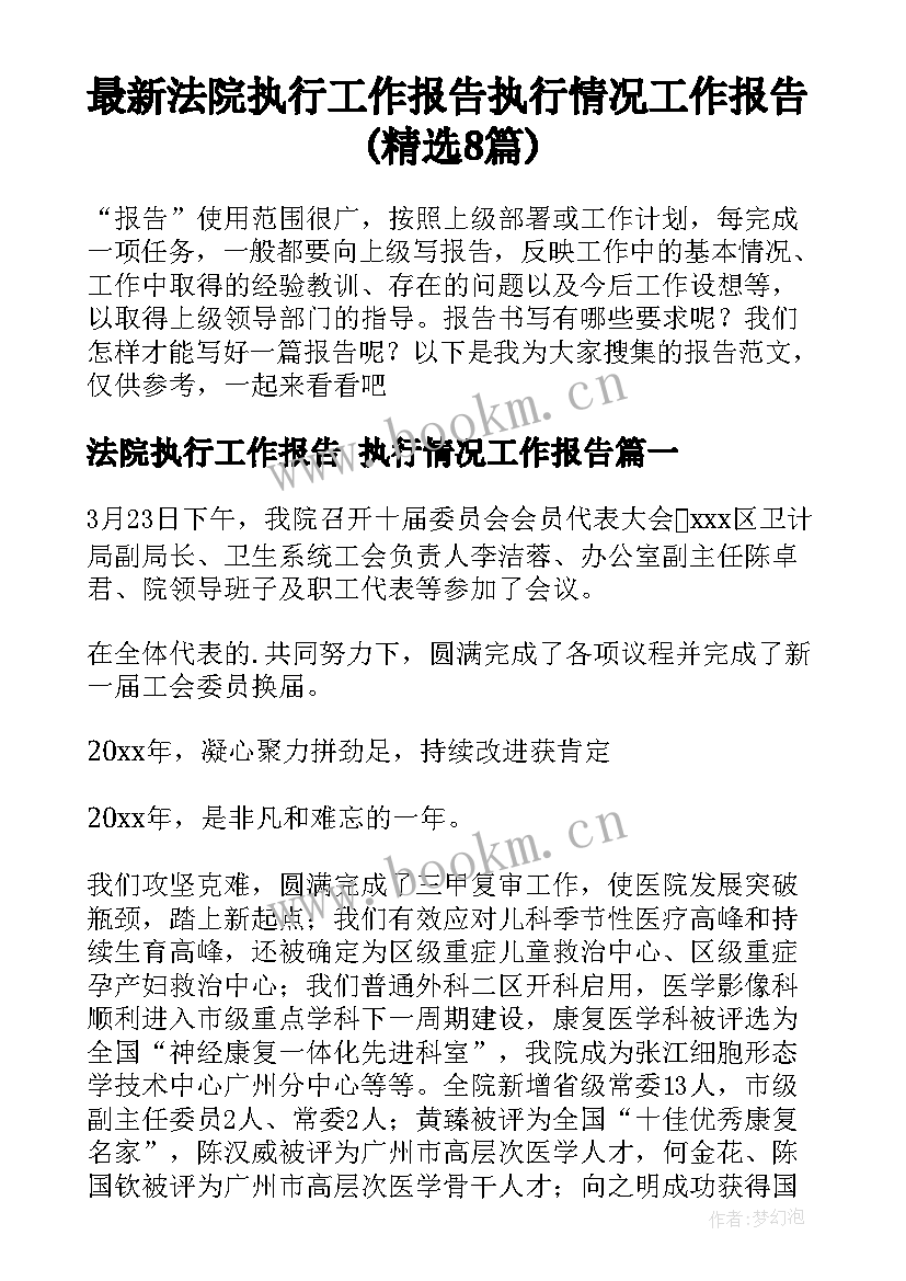 最新法院执行工作报告 执行情况工作报告(精选8篇)