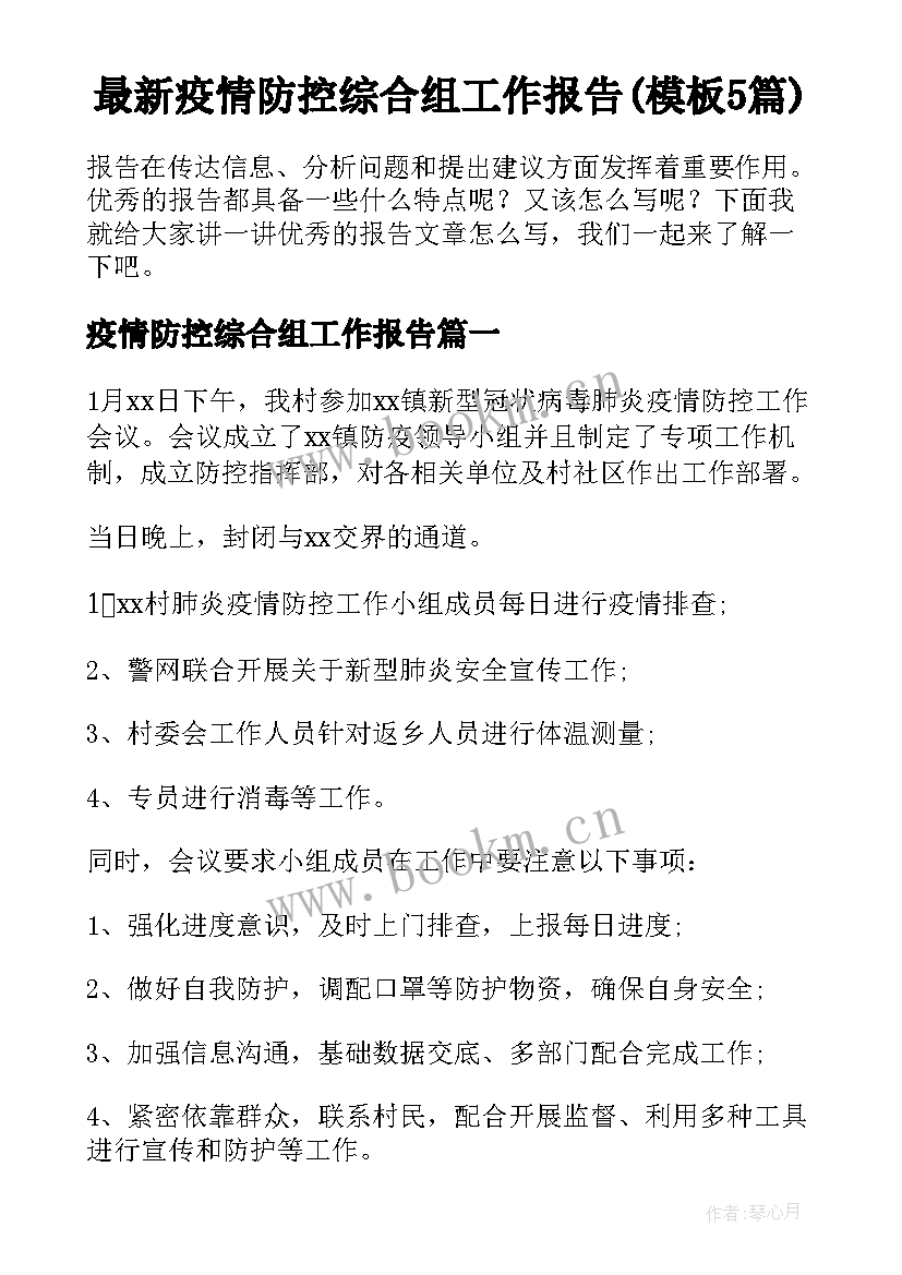 最新疫情防控综合组工作报告(模板5篇)