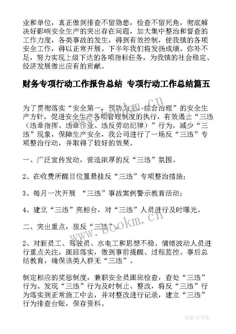 财务专项行动工作报告总结 专项行动工作总结(优质9篇)