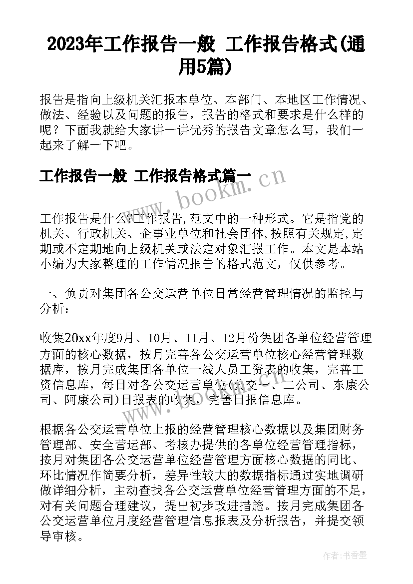 2023年工作报告一般 工作报告格式(通用5篇)