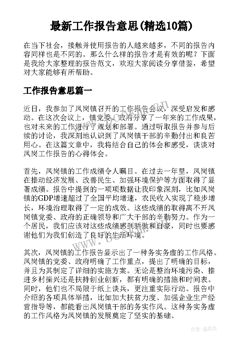 最新工作报告意思(精选10篇)