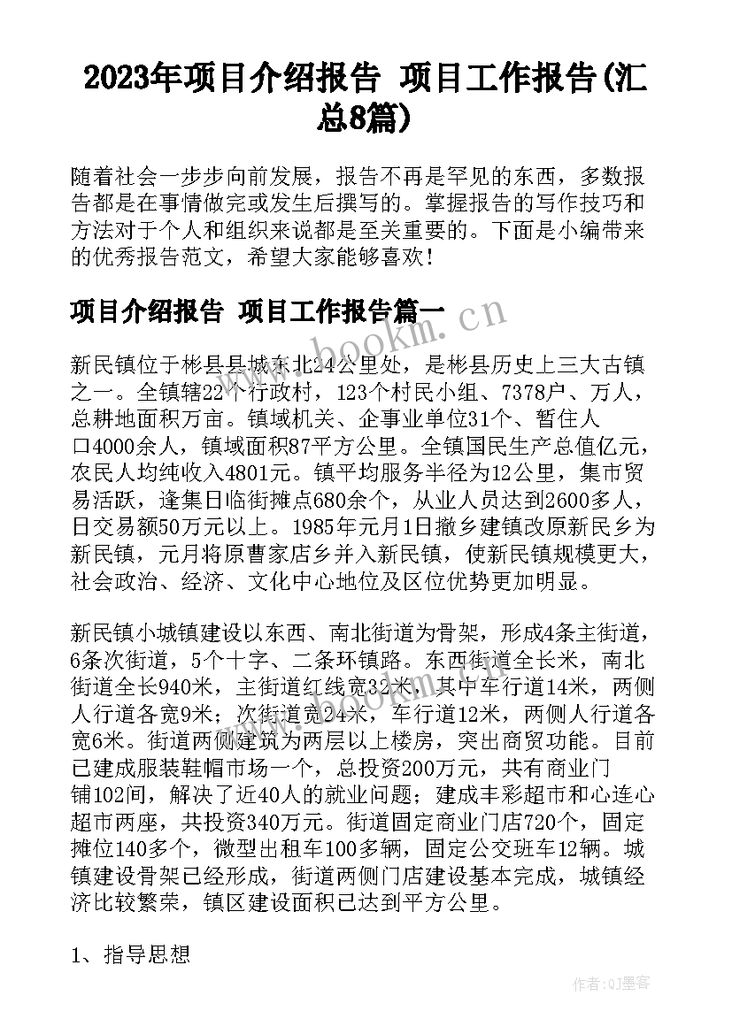 2023年项目介绍报告 项目工作报告(汇总8篇)