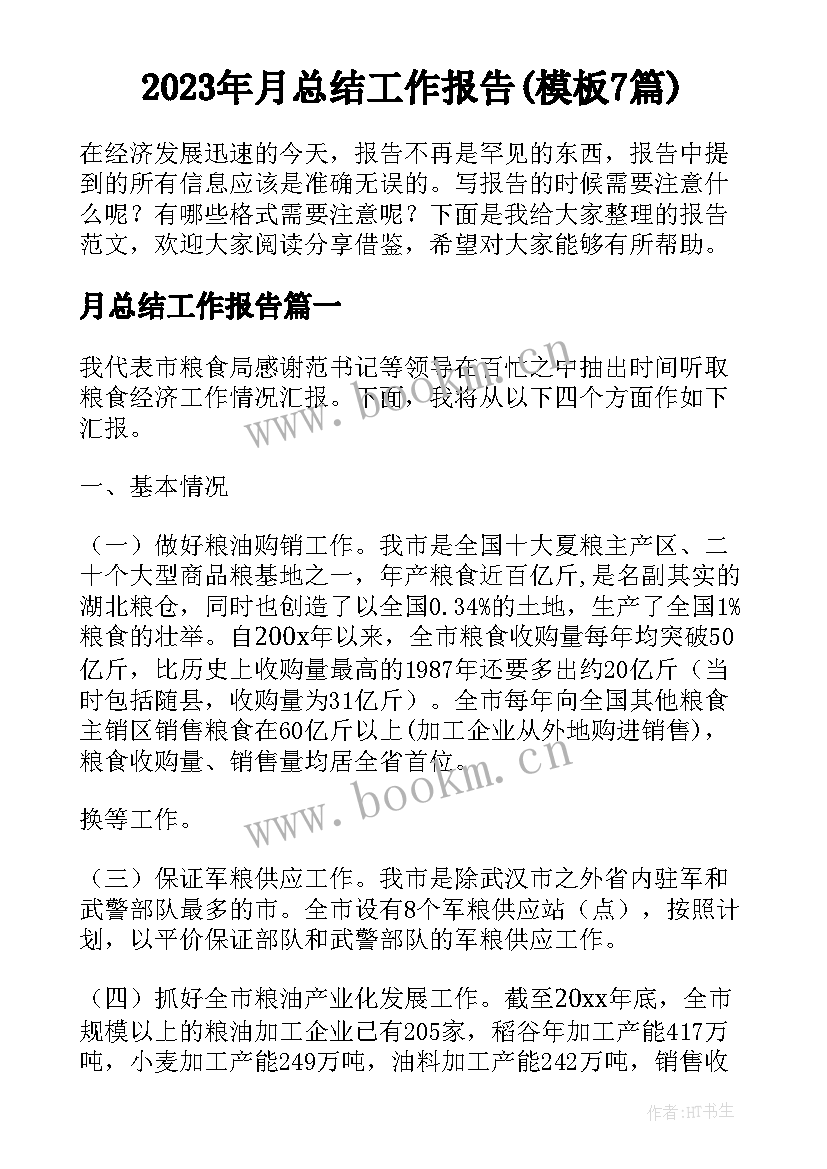 2023年月总结工作报告(模板7篇)