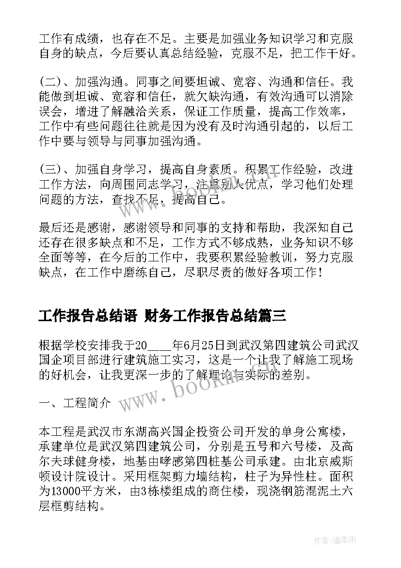 2023年工作报告总结语 财务工作报告总结(优质6篇)