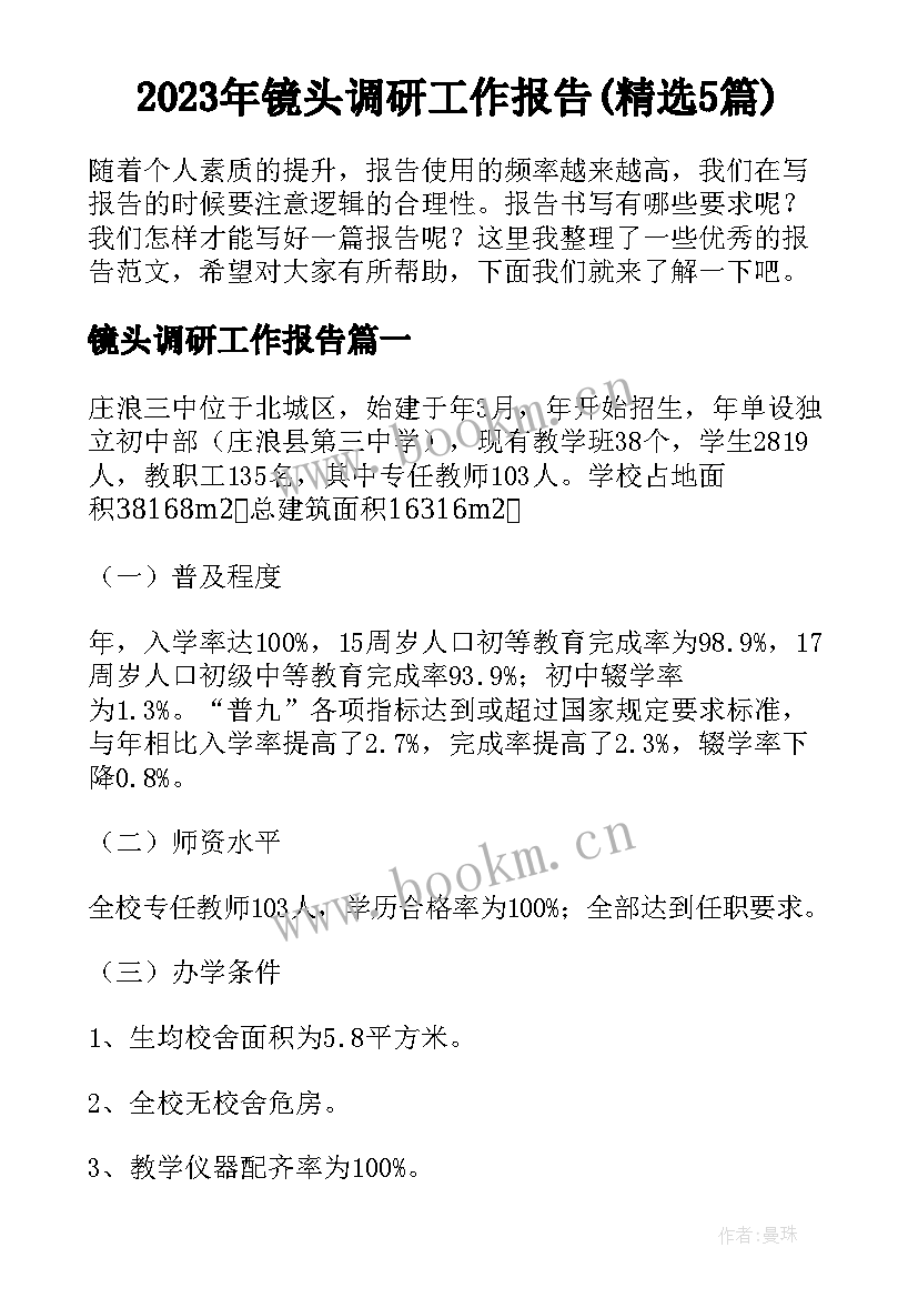 2023年镜头调研工作报告(精选5篇)