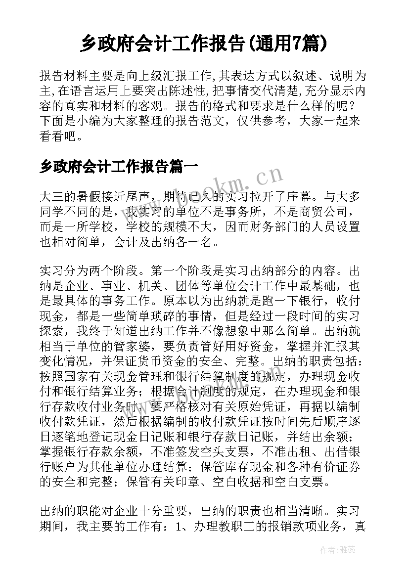 乡政府会计工作报告(通用7篇)