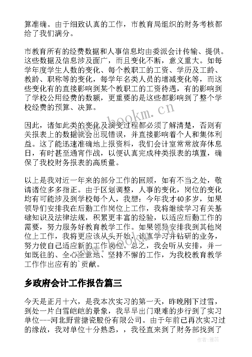 乡政府会计工作报告(通用7篇)