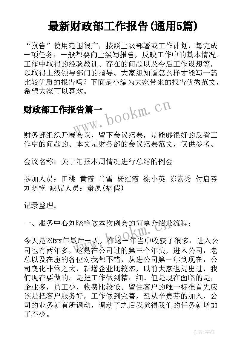 最新财政部工作报告(通用5篇)