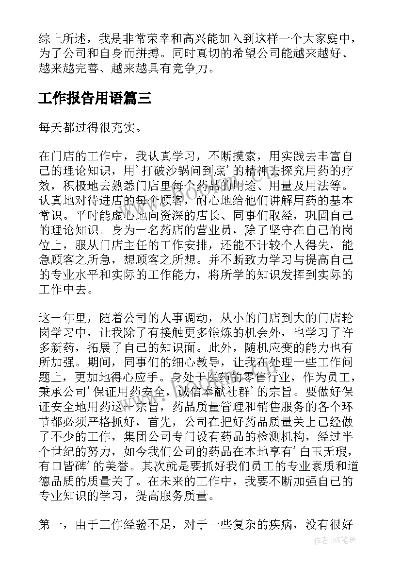 2023年工作报告用语(大全10篇)