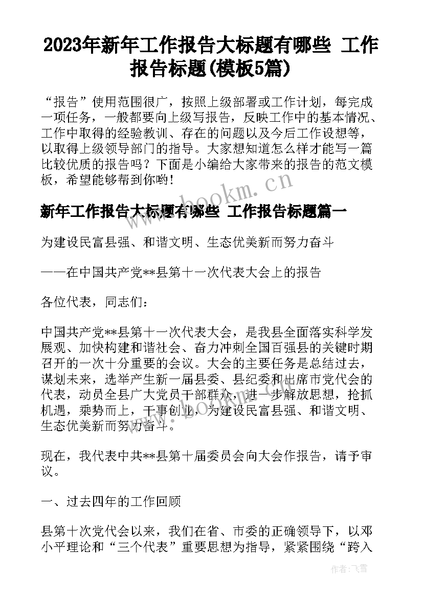 2023年新年工作报告大标题有哪些 工作报告标题(模板5篇)