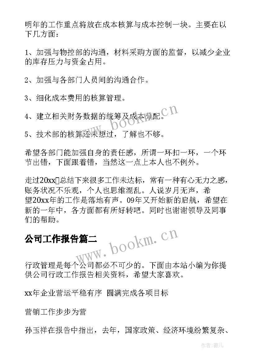 公司工作报告(优秀9篇)