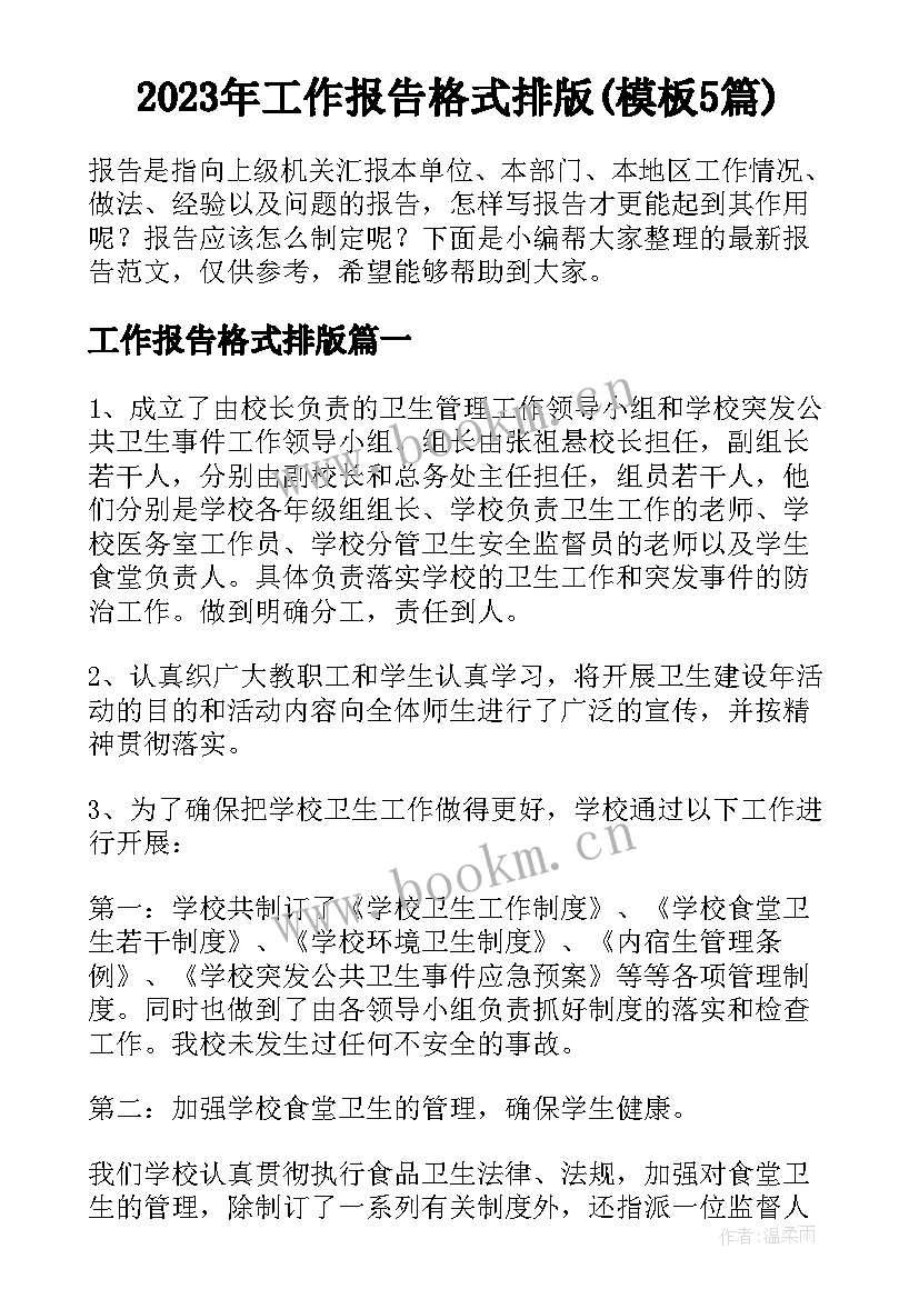 2023年工作报告格式排版(模板5篇)