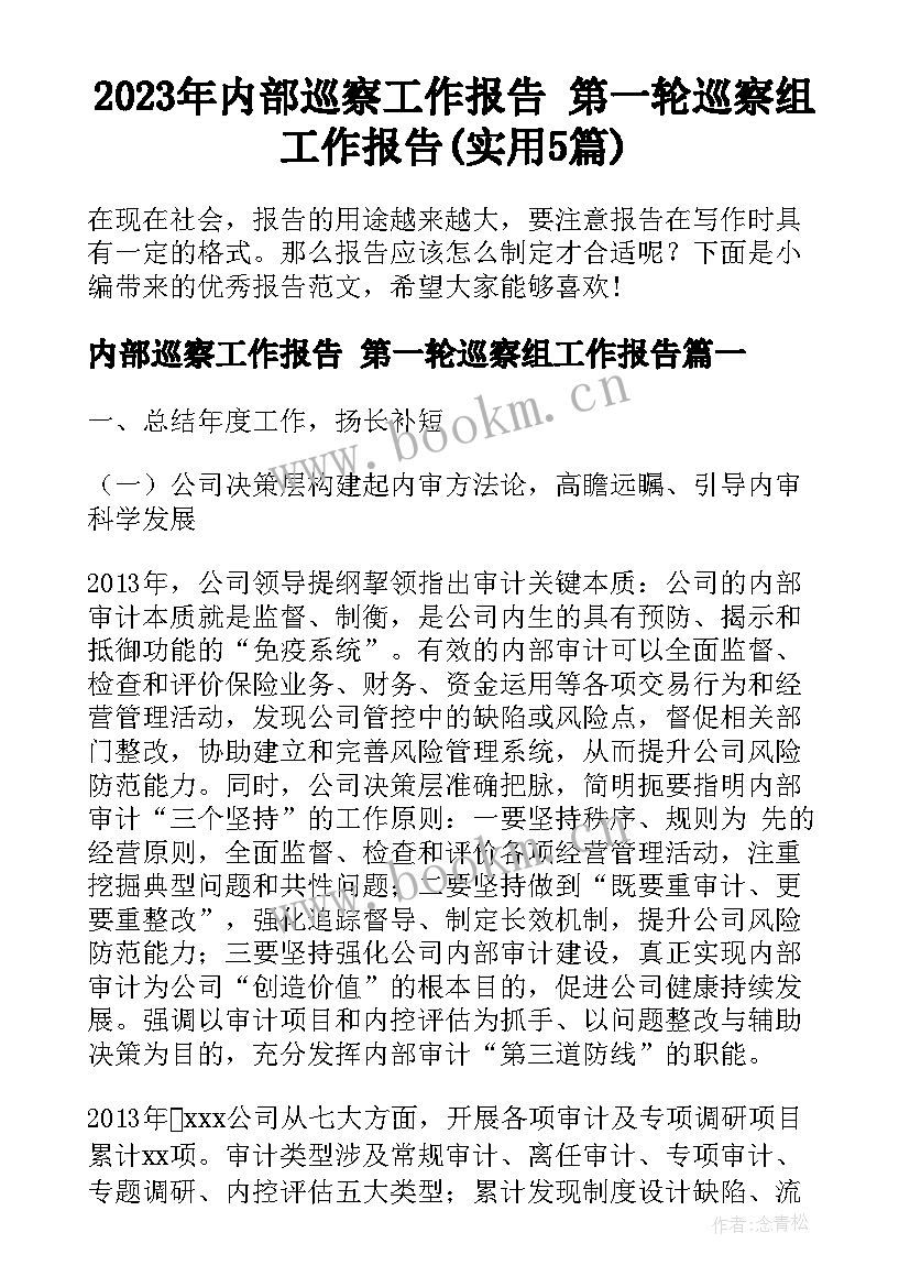 2023年内部巡察工作报告 第一轮巡察组工作报告(实用5篇)