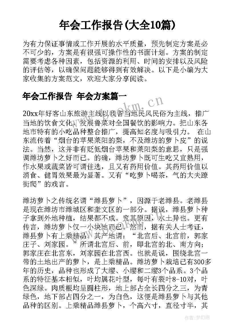 年会工作报告(大全10篇)