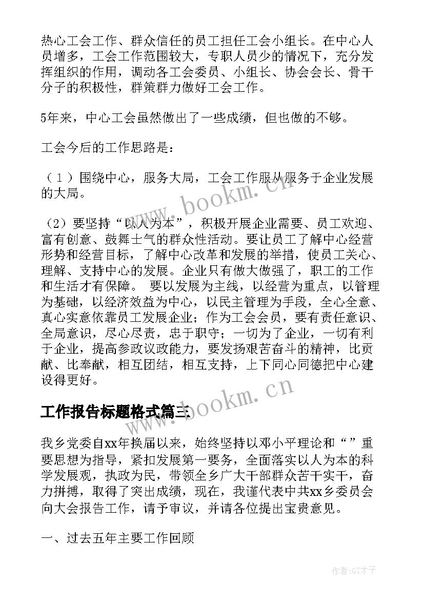 2023年工作报告标题格式(大全5篇)