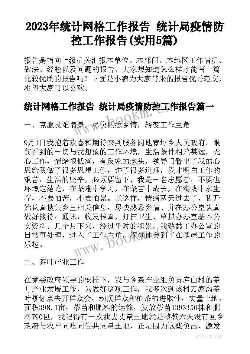 2023年统计网格工作报告 统计局疫情防控工作报告(实用5篇)