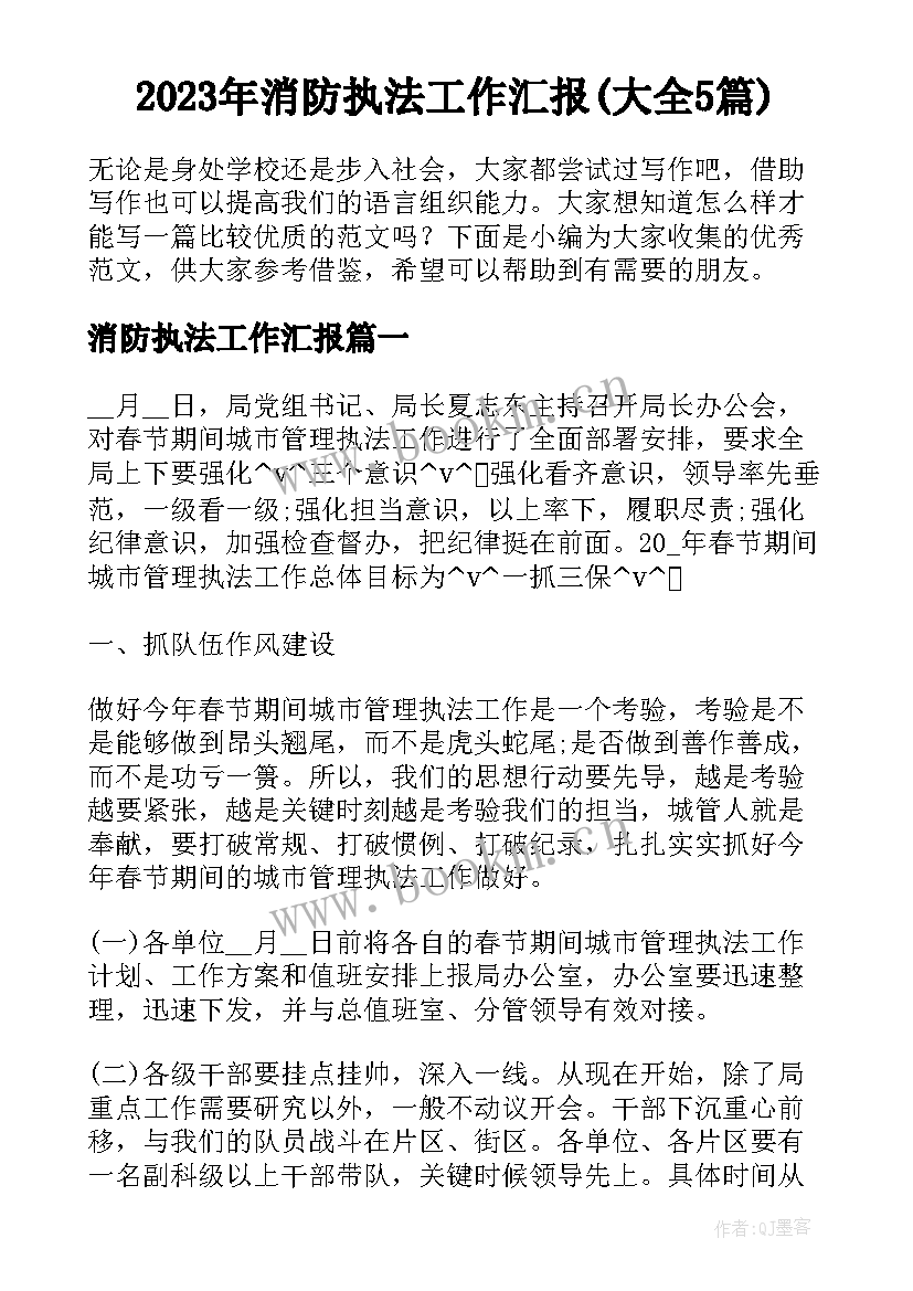 2023年消防执法工作汇报(大全5篇)