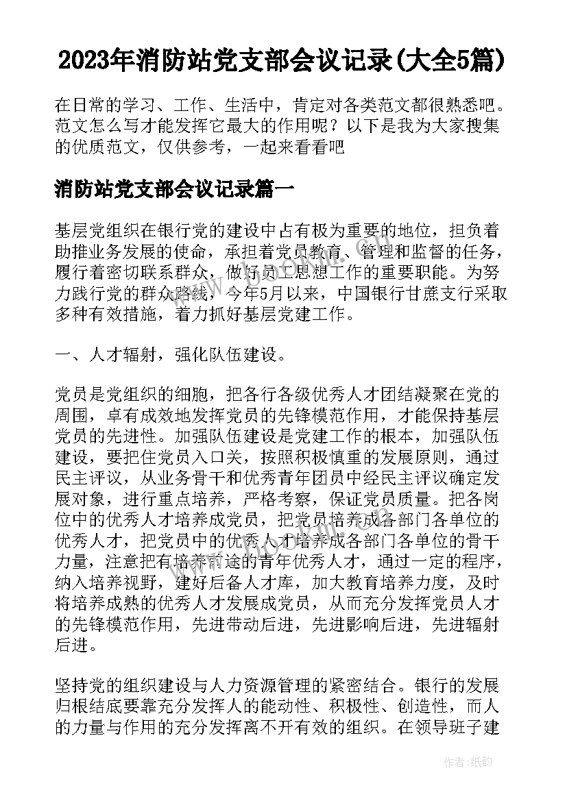 2023年消防站党支部会议记录(大全5篇)