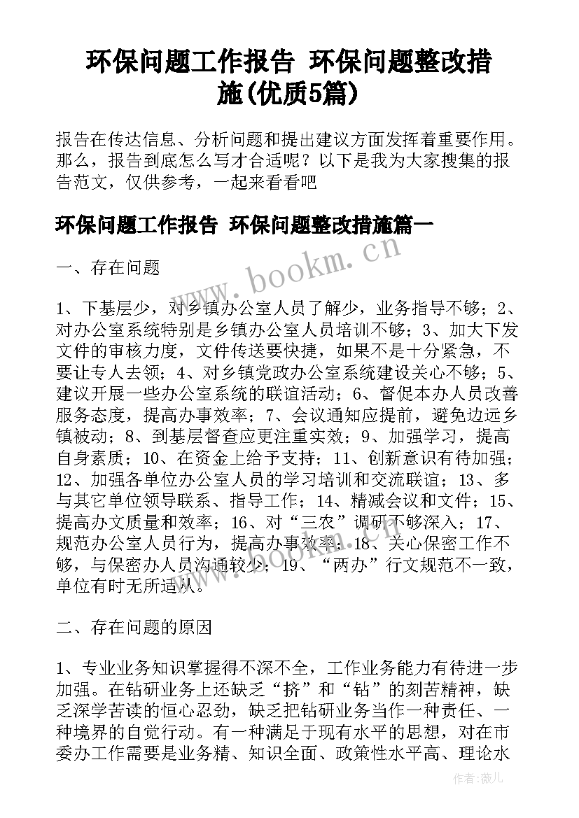 环保问题工作报告 环保问题整改措施(优质5篇)