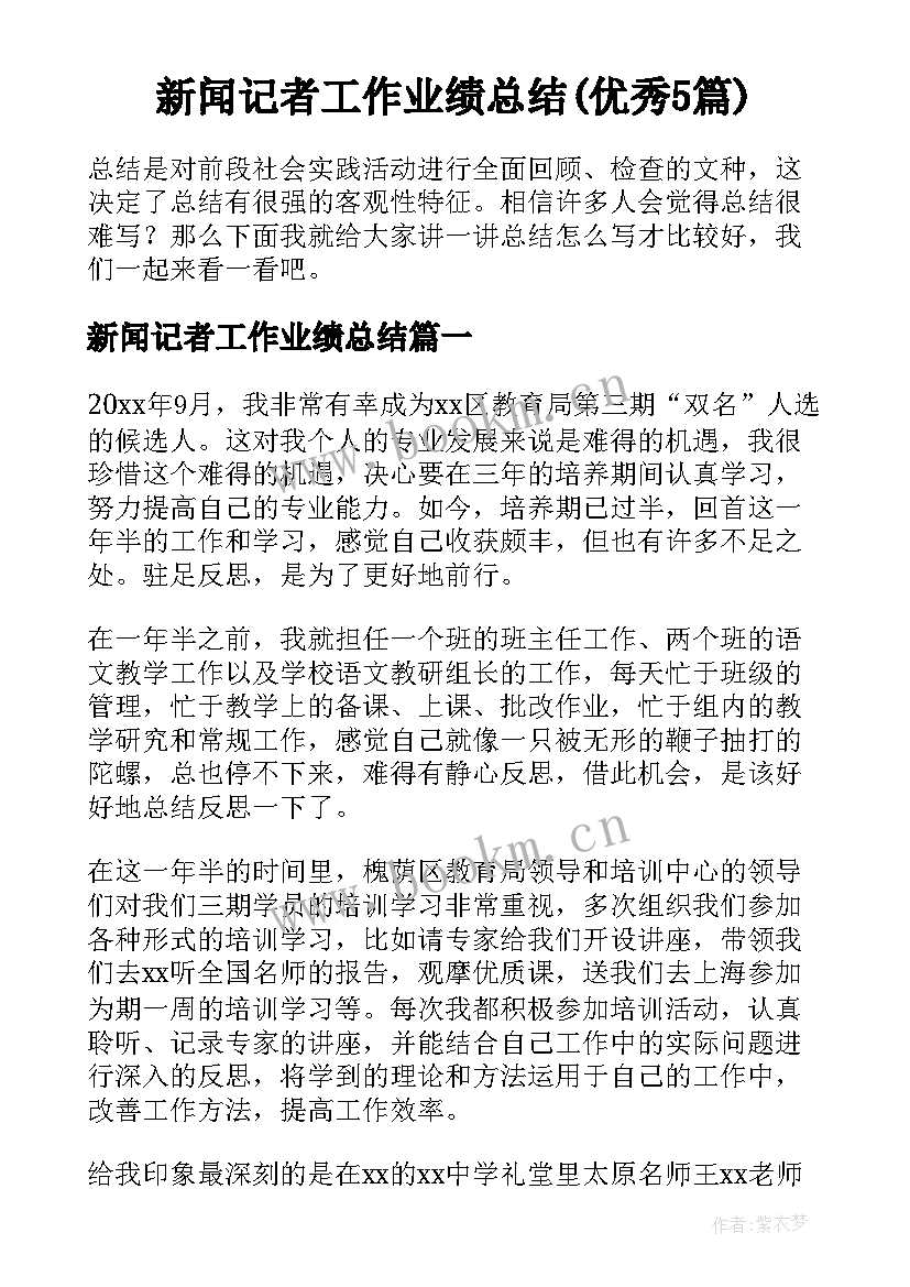 新闻记者工作业绩总结(优秀5篇)