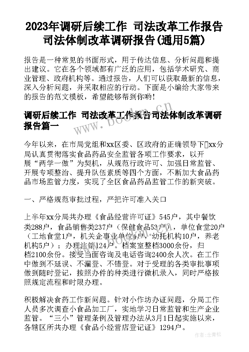 2023年调研后续工作 司法改革工作报告司法体制改革调研报告(通用5篇)