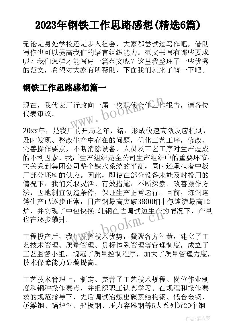 2023年钢铁工作思路感想(精选6篇)