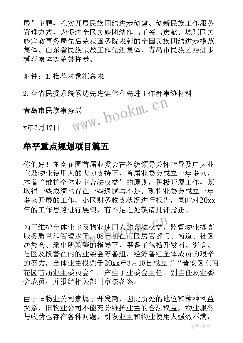 2023年牟平重点规划项目(优质7篇)