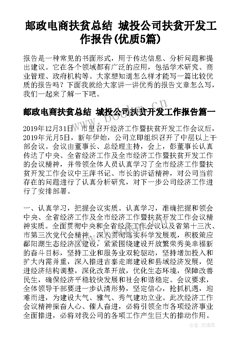 邮政电商扶贫总结 城投公司扶贫开发工作报告(优质5篇)