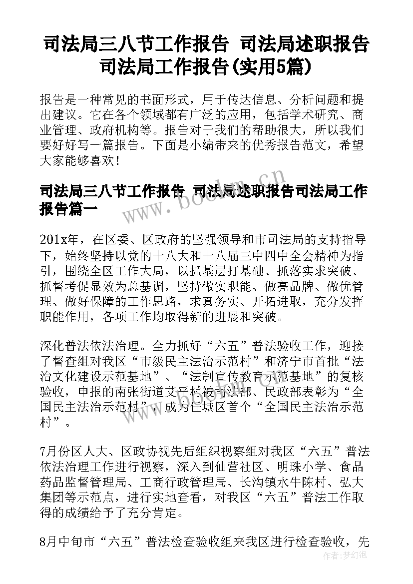 司法局三八节工作报告 司法局述职报告司法局工作报告(实用5篇)