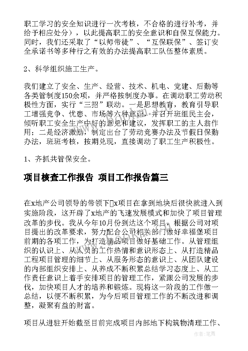 最新项目核查工作报告 项目工作报告(精选10篇)