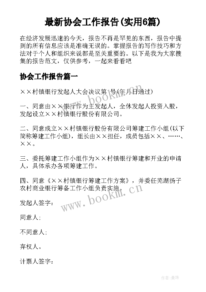 最新协会工作报告(实用6篇)