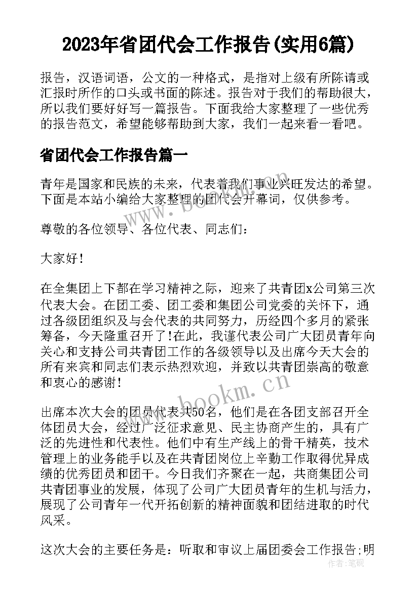 2023年省团代会工作报告(实用6篇)