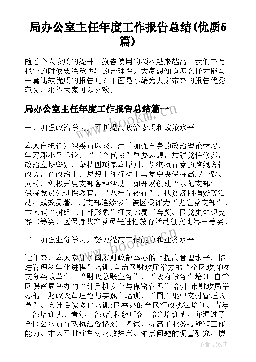 局办公室主任年度工作报告总结(优质5篇)