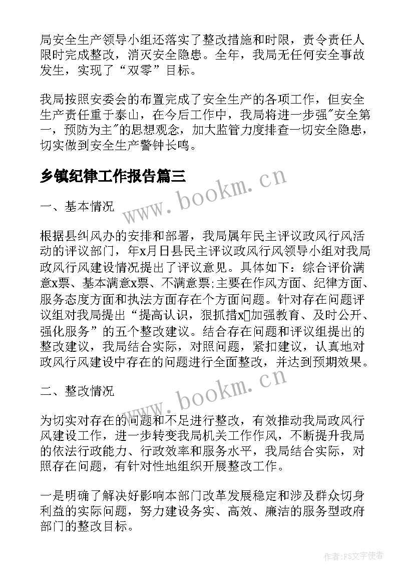 乡镇纪律工作报告(精选10篇)