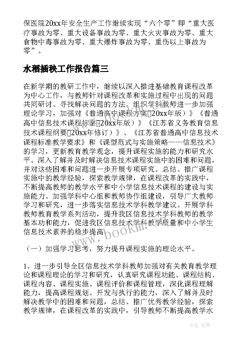 最新水稻插秧工作报告(大全5篇)