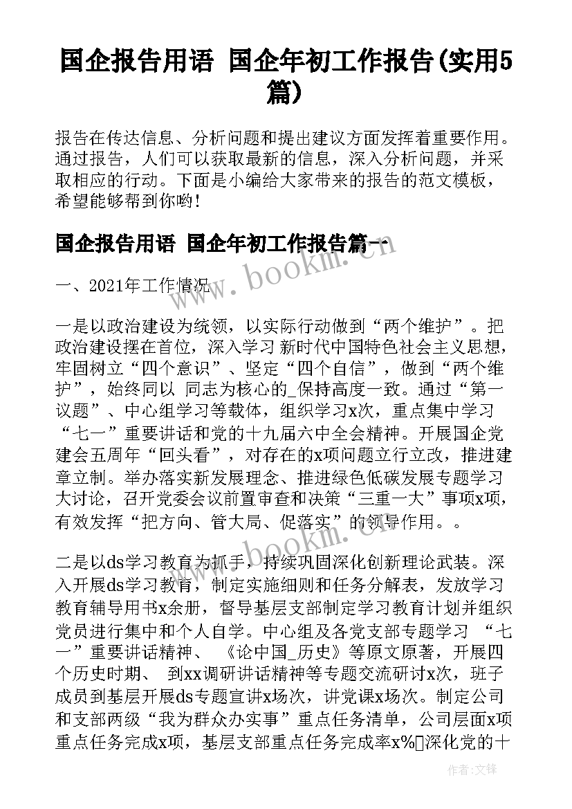 国企报告用语 国企年初工作报告(实用5篇)