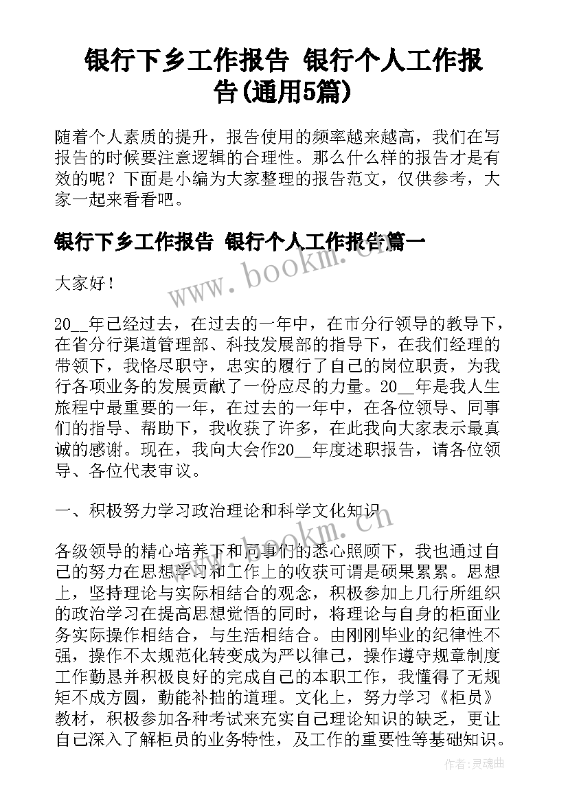 银行下乡工作报告 银行个人工作报告(通用5篇)