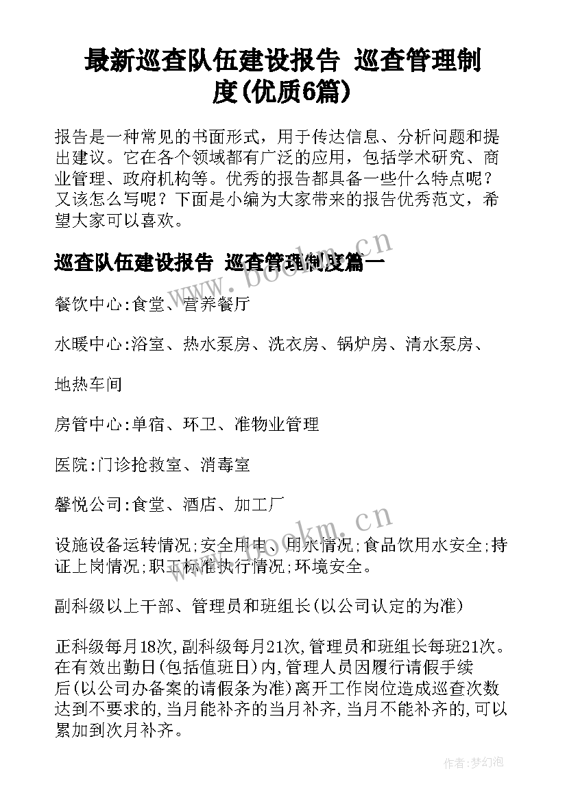 最新巡查队伍建设报告 巡查管理制度(优质6篇)