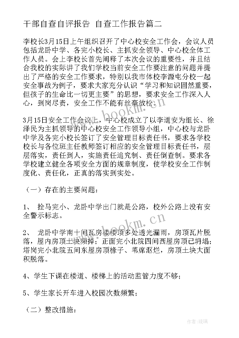 干部自查自评报告 自查工作报告(优质6篇)