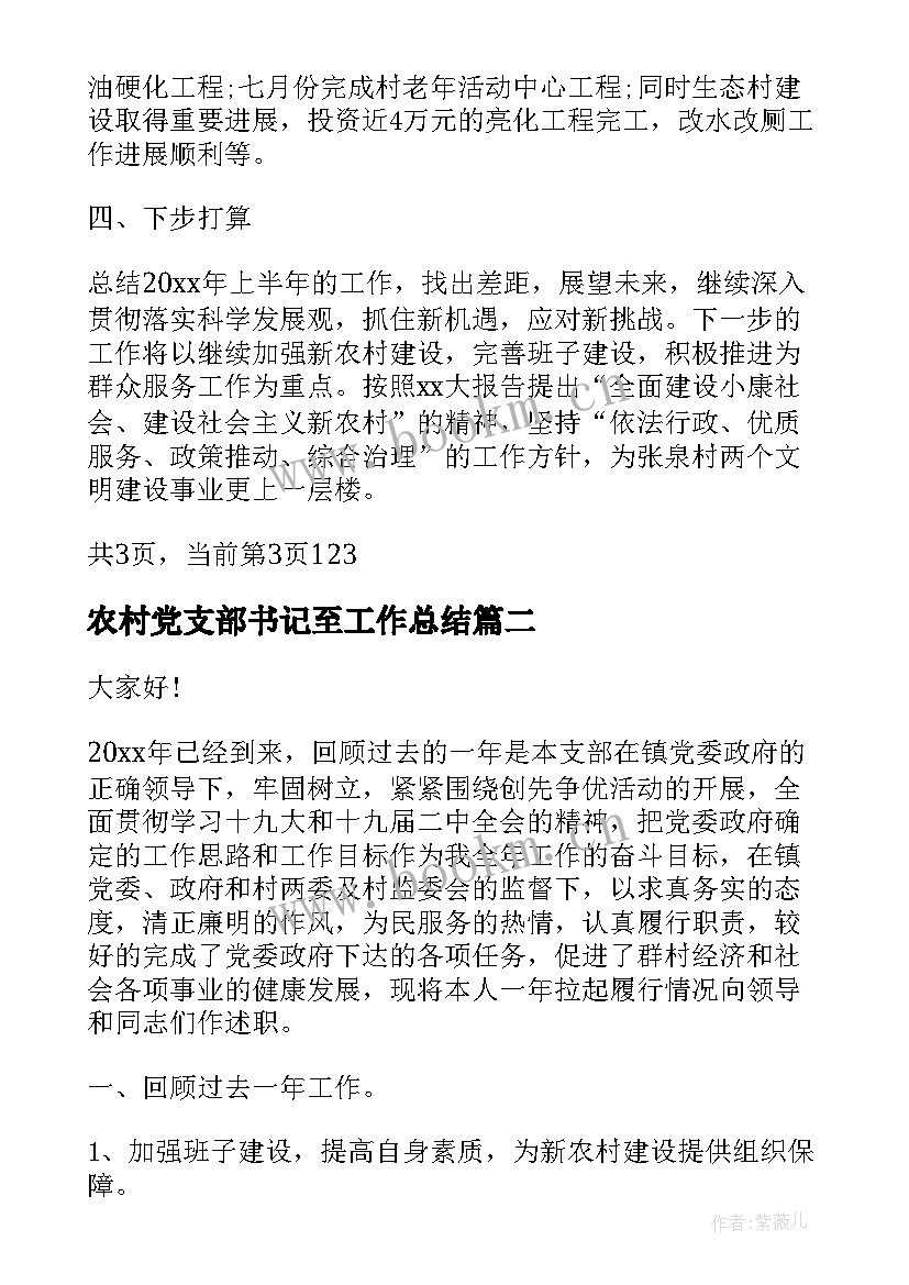 最新农村党支部书记至工作总结(通用10篇)